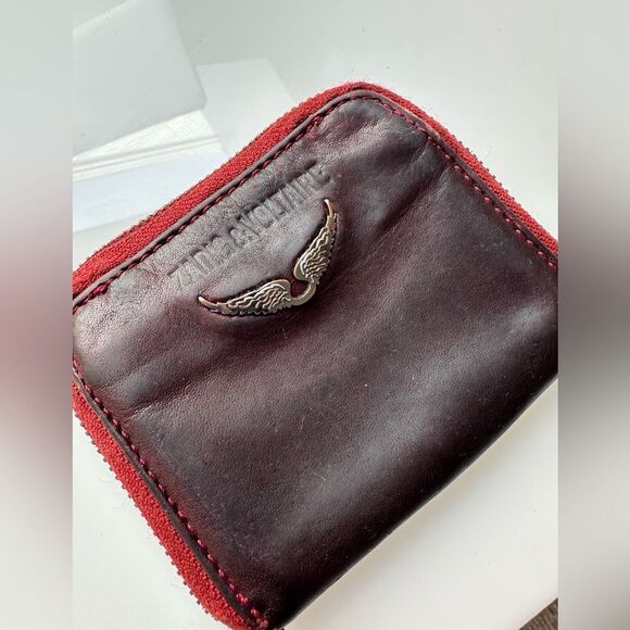 Zadig & Voltaire Small Leather Wallet ID Holder Wine Color Zip Around Closure - Picture 3 of 11